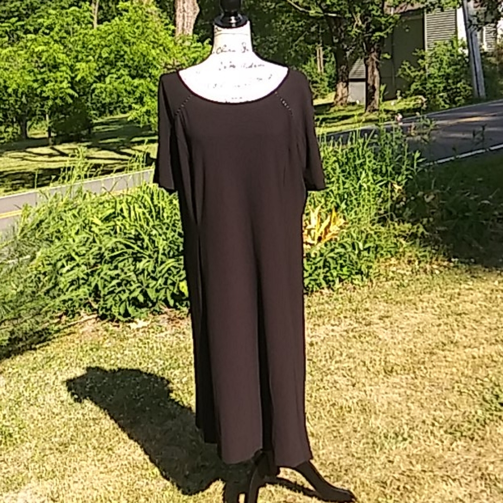 NEW Dennis Basso Elbow Sleeve Dress w/Beaded Trim